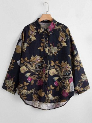 Асимметричная блуза размера плюс с растительным принтом