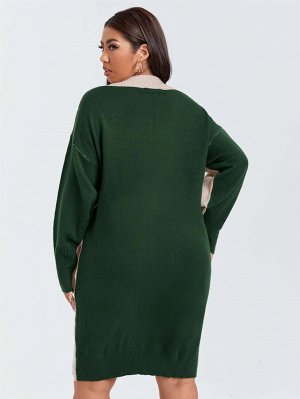 Размера плюс Платье-свитер с v-образным вырезом двухцветный