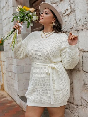 Платье-свитер с поясом размера плюс