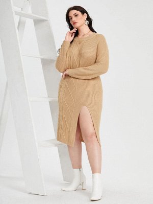 Размера плюс Платье-свитер высоким разрезом без пояса