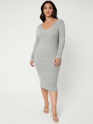 Размера плюс Облегающее платье-свитер с v-образным вырезом