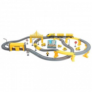 Железная дорога для детей «Строительная площадка», 92 предмета, на батарейках со звуком