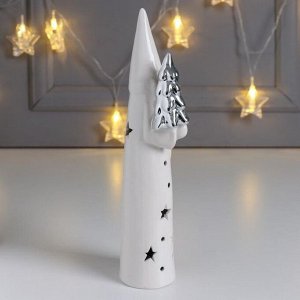 Сувенир керамика световой "Дедушка Мороз с ёлочкой" серебро 20,8х4,5х4,8 см