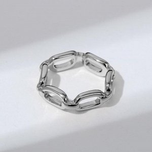 Кольцо "Цепь" прямоугольные звенья, цвет серебро, безразмерное
