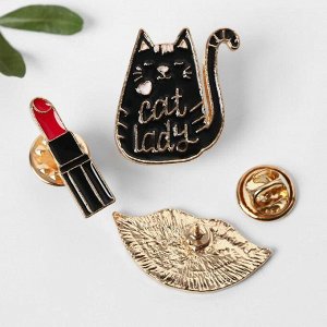 Набор значков (3шт) "Женщина-кошка", форма МИКС, цвет красно-чёрный в золоте