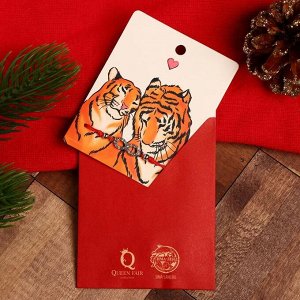 Браслет "Новогодний" тигры влюблённые, бесконечность, цвет красный