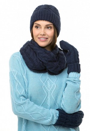 Снуд синий Вязаная снуд с косами – стильный аксессуар, который идет всем без исключения. Он пригодится в прохладную погоду, когда хочется укутаться во что-нибудь уютное.Размер: 27 x 70 см.