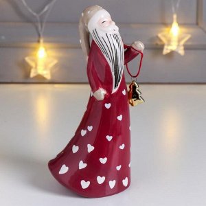 Сувенир керамика "Дед Мороз в длинной шубе, с ёлочкой-подвеской" красный 16х6х8,7 см