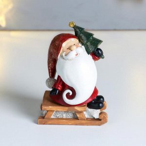 Сувенир полистоун "Дед Мороз в красной шубе, на санках, с ёлочкой" 11х5х8,5 см