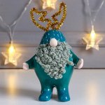 Сувенир керамика &quot;Дед Мороз, кудрявая борода, колпак с рожками&quot; зелёный 14,8х6,8х9,6 см