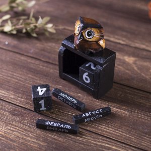 Вечный календарь настольный «Сова», 4x7x10 см, дерево