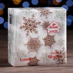 7292763, Новогодние салфетки бумажные Лилия 24х24 с рисунком &quot;Снежная&quot; 1сл 50л.