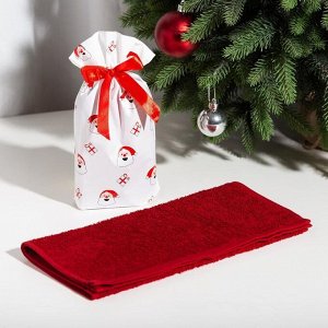 Полотенце подарочное  "Дед Мороз и подарки" 30*60см, цв.бордо, 100% хл, 320 г/м2