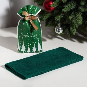 Полотенце подарочное Merry Christmas 30х60см, цвет изумрудный, 100% хл, 320 г/м2