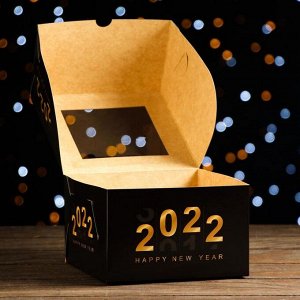 Упаковка на 4 капкейков с окном "2022", черный, 25 х 17 х 10 см