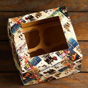 Упаковка на 4 капкейков с окном "Афиша", 25 х 17 х 10 см