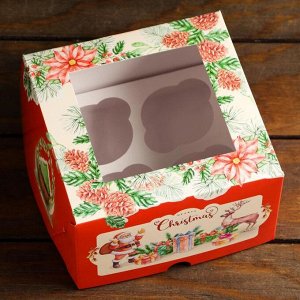 Упаковка на 4 капкейков с окном "Рождество", 25 х 17 х 10 см