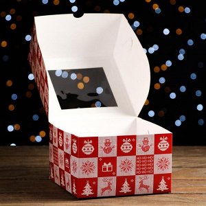 Упаковка на 4 капкейков с окном "Рождественский принт", 25 х 17 х 10 см
