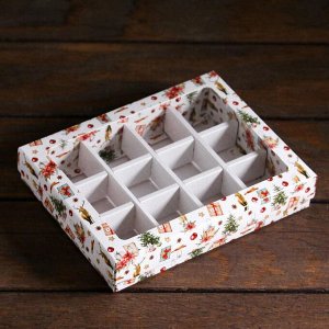 Коробка для конфет 12 шт "Рождественский вечер", 19 х 15 х 3,6 см