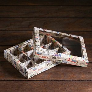 Коробка для конфет 12 шт "Газета", 19 х 15 х 3,6 см