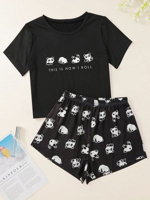 Пижама панда и с текстовым принтом
