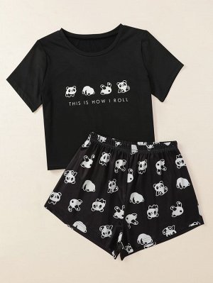 Пижама панда и с текстовым принтом