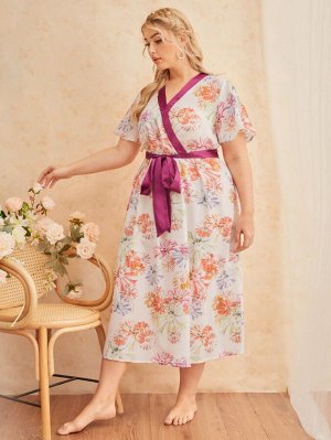 SheIn Платье размера плюс для сна с v-образным воротником и цветочным принтом