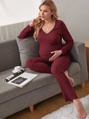 Для беременных Домашний комплект в рубчик регулируемый с эластичной талией