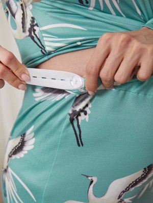 Для беременных Домашний комплект с принтом журавля регулируемый с эластичной талией
