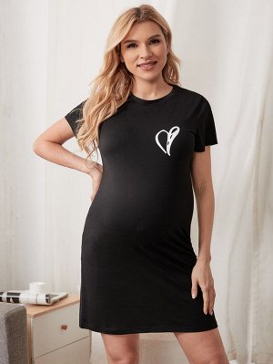 Для беременных Домашнее платье с принтом сердечка