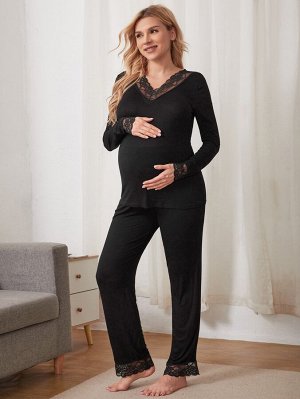 Для беременных Домашний комплект с кружевной отделкой регулируемый с эластичной талией