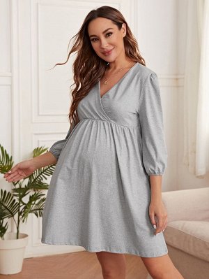 Для беременных Домашнее платье с v-образным вырезом с рукавами-фонариками