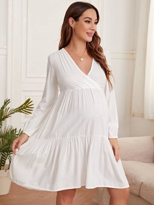 Для беременных Домашнее платье с v-образным вырезом с оборками