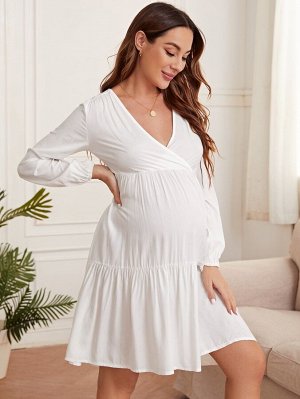 Для беременных Домашнее платье с v-образным вырезом с оборками