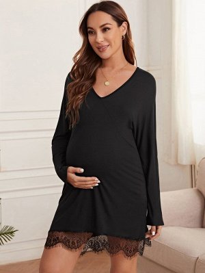 Для беременных Домашнее платье с кружевной отделкой с фестончатым краем