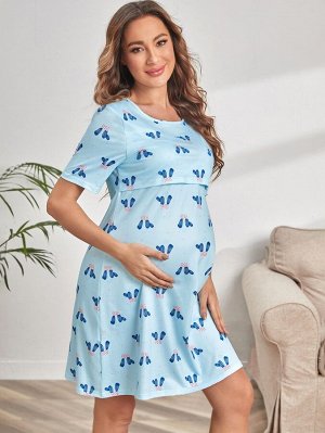 Для беременных Ночная рубашка с принтом кактуса