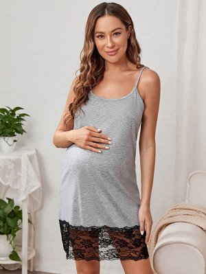 Для беременных Ночная рубашка на бретельках с кружевной отделкой