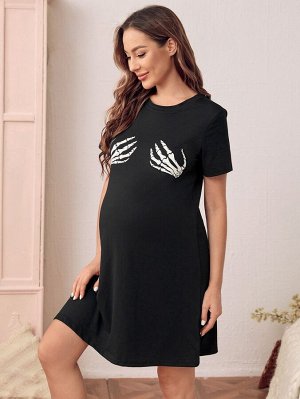 Для беременных Домашнее платье с принтом скелета