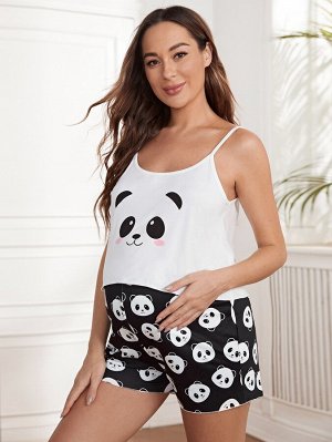 Для беременных Пижама на бретельках с принтом панды