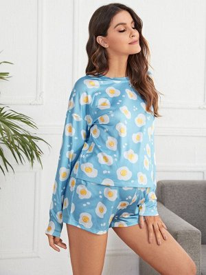 Пижама из футболки с текстовым рисунком и шорт для беременных