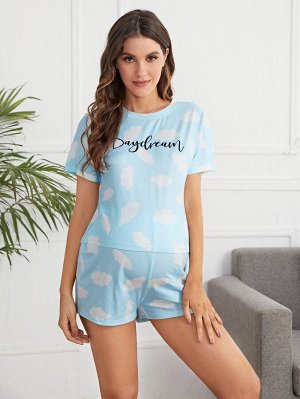 Домашний комплект из футболки с текстовым принтом для беременных и шорт