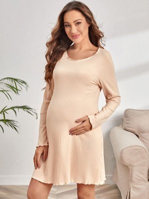 Волнистый край трикотажный Одноцветный Повседневный Домашняя одежда для беременных