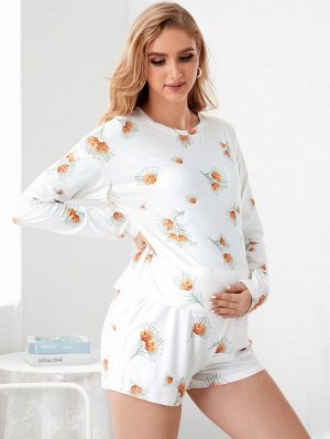 Пижамный комплект с цветочным принтом для беременных