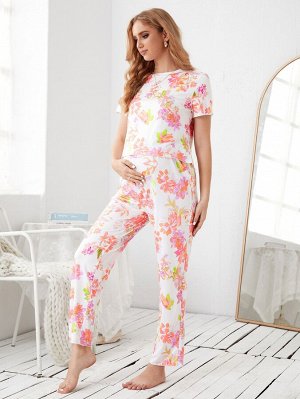 Пижамный комплект с цветочным принтом для беременных