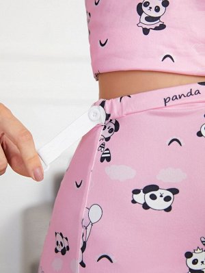 SheIn Домашний комплект с принтом панды и регулируемой талией для беременных