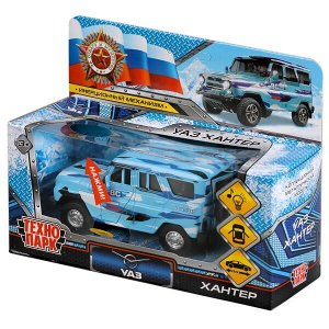 HUNTER-12SLMIL-BU Машина металл свет-звук UAZ HUNTER КАМУФЛЯЖ 11 см, двер, багаж, инерц, кор. Технопарк в кор.2*36шт