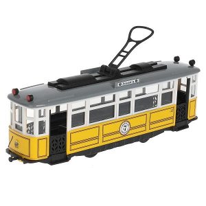 TRAMMC1-17SL-YE Машина металл свет-звук ТРАМВАЙ РЕТРО длина 17 см, двер, инерц, желтый, кор. Технопарк в кор.2*36шт