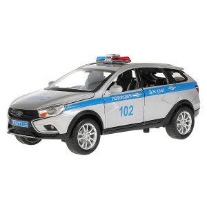 VESTASWCR-124SLPOL-GY Машина металл свет-звук LADA VESTA SW CROSS ПОЛИЦИЯ 17,5см, двери, кор. Технопарк в кор.2*24шт