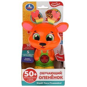 HT581-R Обучающий оленёнок КУКУТИКИ 50 песен,стихов,звуков.трещотка.свет.кор.бат. Умка в кор.96шт