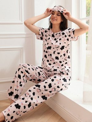 Пижама корова и с текстовым принтом с маской для сна